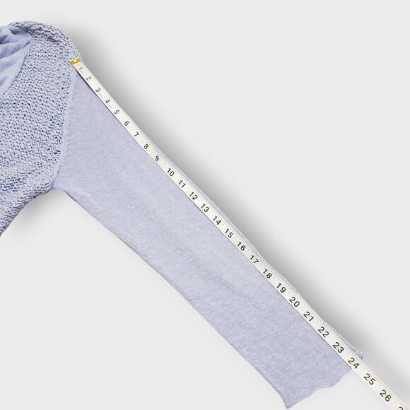 Chico's Periwinkle Blue Cotton Linen Open Knit Mesh Cardigan Sz Large (2) Summer - Picture 11 of 13